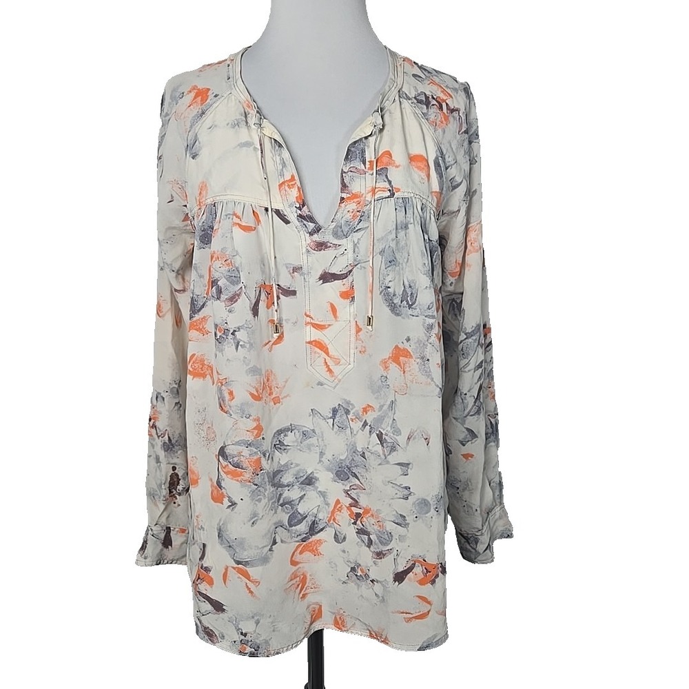 Rebecca Taylor Size 6 100% Silk‎ Long Sleeve V-neck Blouse
